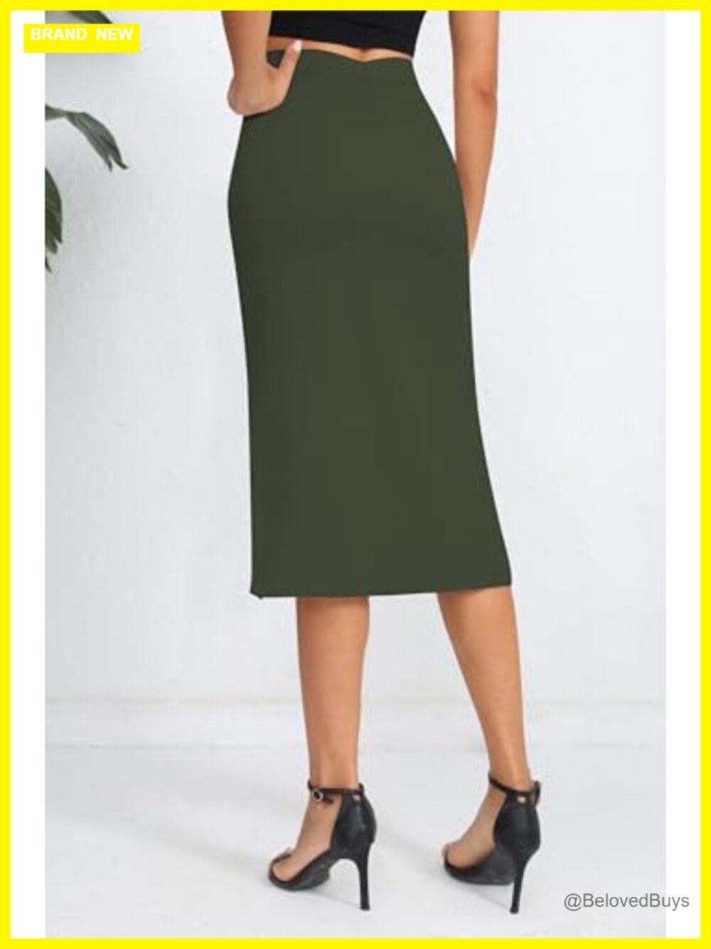 Stretch Fishtail Pencil Skirt High Waist Midi with Slit Office Bodycon - Picture 5 of 5